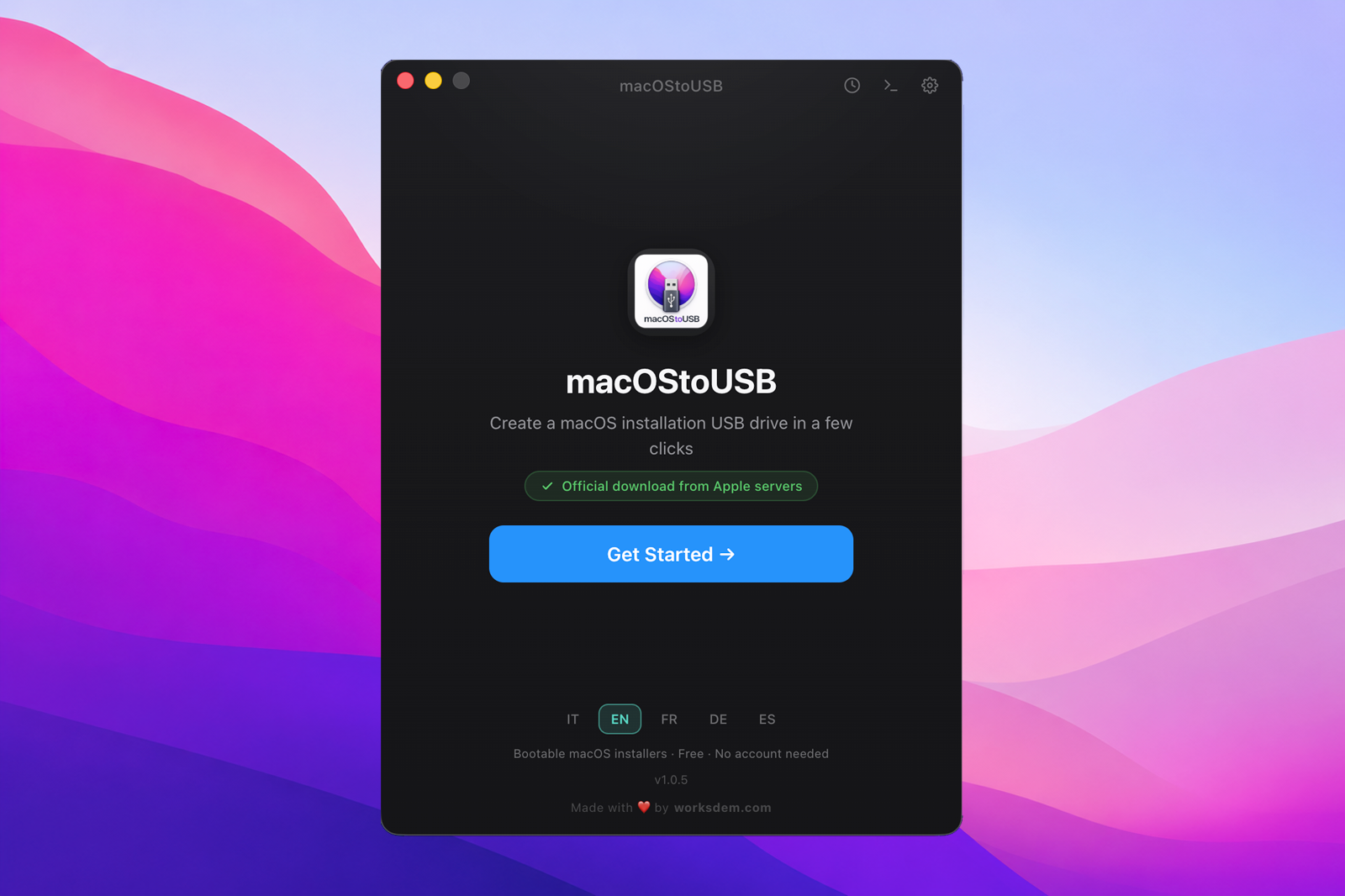 Welcome screen